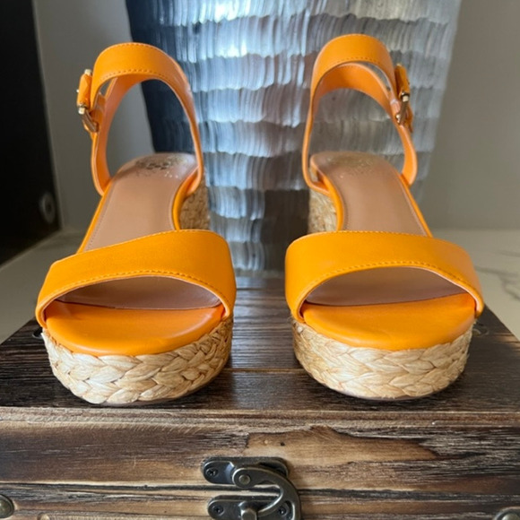 Vince Camuto Ranneli Leather Heeled Sandals in Mango - Picture 4 of 10